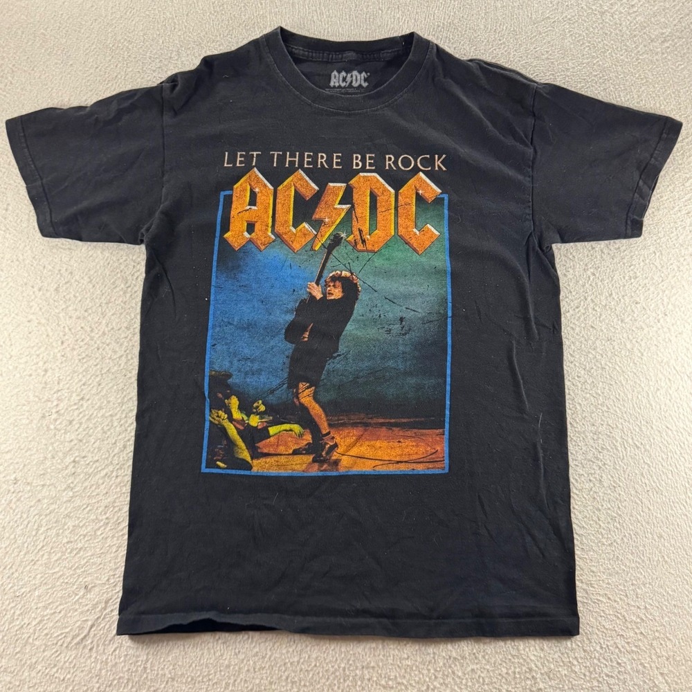 AC/DC Let There Be Rock Graphic T-Shirt Mens Medium Black Good Angus Young 2019